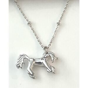NEW Lauren Conrad LC Silver HORSE Pendant NECKLACE Bead Station Chain 16-19" NWT
